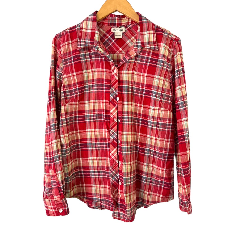 Lucky Brand Plaid Button‎ Down Shirt Long Sleeve Casual Red Size M